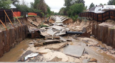 The Science Behind 100-Year Floods - Flooding in canal in Aurora, Colorado 